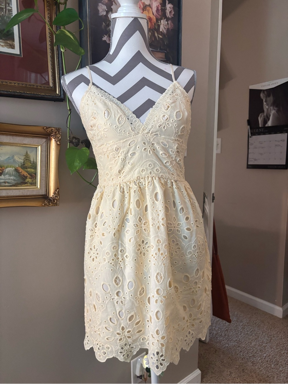 NWOT Altar’d State Yellow Eyelet Lace Spaghetti-Strap Sundress ☀️